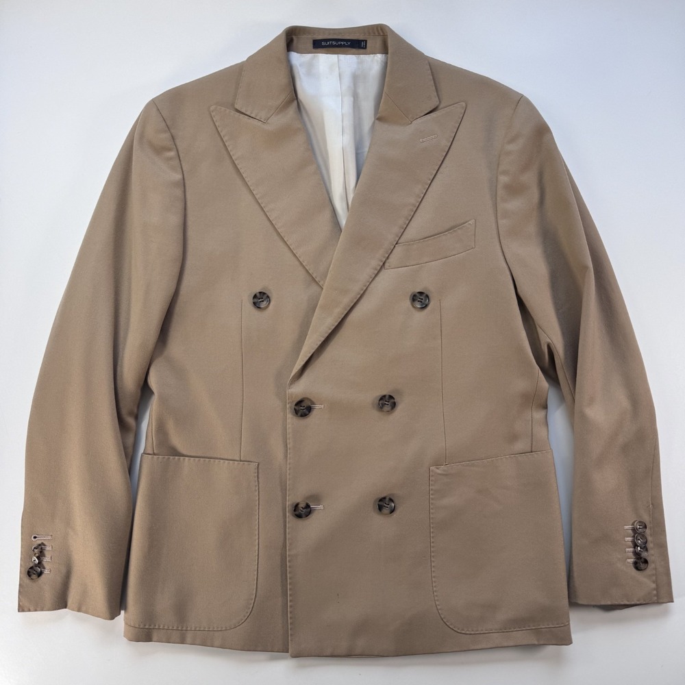 SUITSUPPLY Havana Double Breasted Blazer Suit Jacket Mens 38S Brown Wool